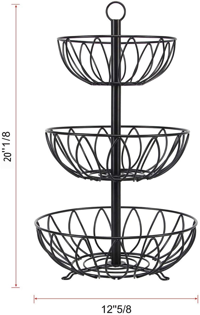 Rice rat 3-Tier Fruit Bowl Metal Wire Fruit Basket Bread Vegetable Organizer Storage Organizer Black Cast Iron - Image 5